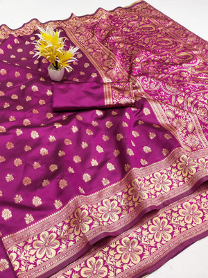 GajGajra Woven Kanjivaram Silk Blend Saree(Pink)