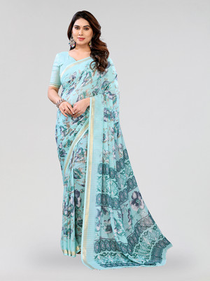 Moda Rapido Floral Print Bollywood Georgette Saree(Light Green)