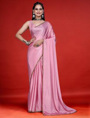 MAANVIT Solid/Plain Kanjivaram Jimmy choo Saree(Pink)