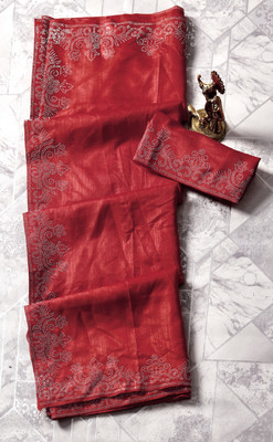 Dharam Creation Embellished Bollywood Georgette Saree(Red)