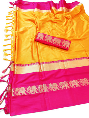 Mysstre Self Design Mysore Cotton Silk Saree(Yellow)