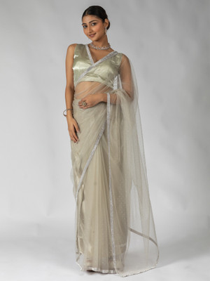 Divastri Embellished Bollywood Net Saree(Beige)