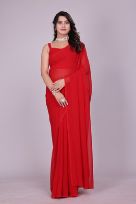 SAREEYA16 Solid/Plain Daily Wear Georgette Saree(Red)