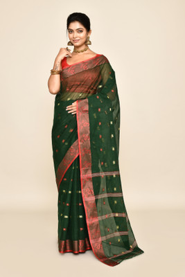maa textile Self Design Tant Pure Cotton Saree(Black)