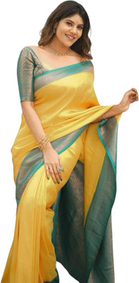 GATISHVAM TEXTILE Self Design Banarasi Art Silk Saree(Yellow)