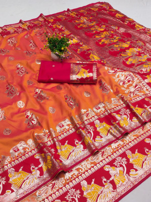 Ratnavali Woven Baluchari Silk Blend, Art Silk Saree(Orange)