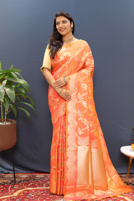 amirat Woven Banarasi Jacquard Saree(Orange)