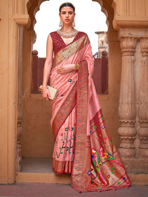 ANOUK Printed Banarasi Silk Blend Saree(Orange)