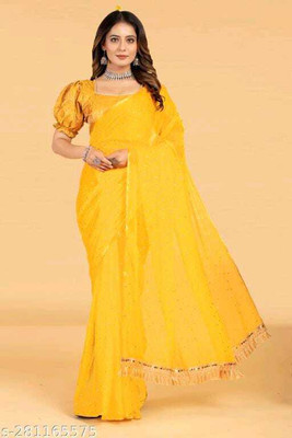 ELEGENCE FAB Polka Print Daily Wear Chiffon Saree(Yellow)