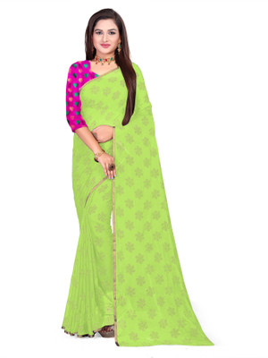 Aardiva Printed Daily Wear Cotton Blend Saree(Light Green)