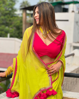 Brahmani Creation Embroidered Bollywood Georgette Saree(Yellow)