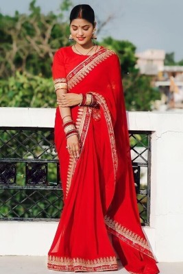 HANSIKA FASHION Embroidered Bollywood Chiffon Saree(Maroon)