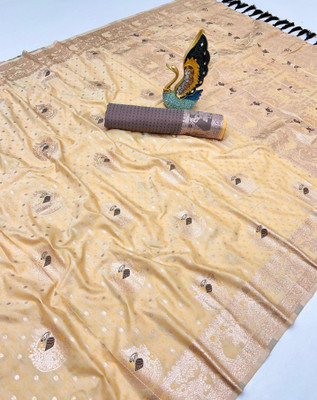 Divastri Woven Banarasi Cotton Silk Saree(Cream)