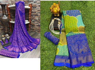 Sita Floral Print Bollywood Brasso Saree(Pack of 2, Multicolor)