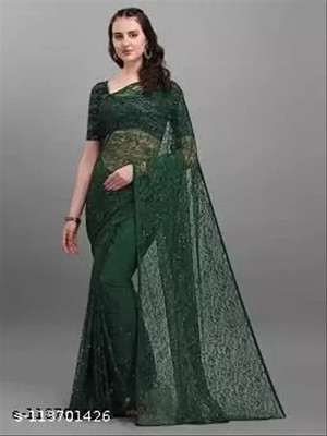 Vragi Self Design Bollywood Net Saree(Green)