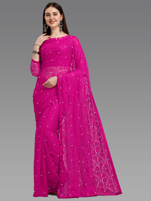 LOROFY Self Design Bollywood Net Saree(Multicolor)