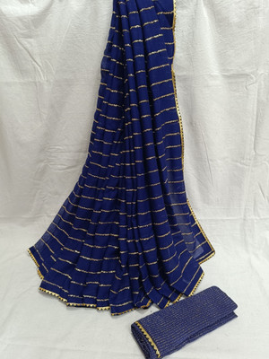 Sareez House Striped Bollywood Georgette Saree(Blue)