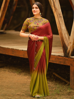 Anouk Rustic Embellished Bollywood Chiffon Saree(Maroon)