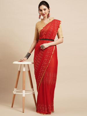 Divastri Solid/Plain Bollywood Chiffon Saree(Red)