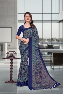 Feminista Printed, Solid/Plain Daily Wear Crepe Saree(Blue)