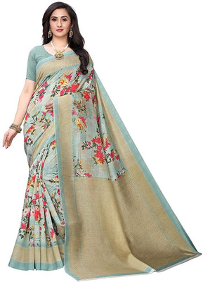 Grubstaker Floral Print Bollywood Chiffon Saree(Light Green)