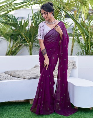 Divastri Dyed, Embellished Bollywood Georgette Saree(Purple)