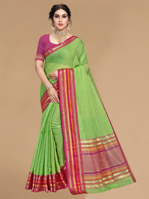 Moda Rapido Self Design, Temple Border Kota Doria Cotton Silk Saree(Red, Light Green)