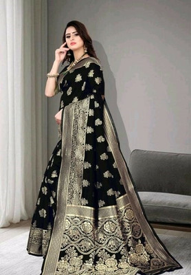 PRO TEXOFAB Self Design Kanjivaram Art Silk Saree(Black)