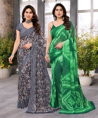 Moda Rapido Printed Bollywood Georgette Saree(Pack of 2, Multicolor)