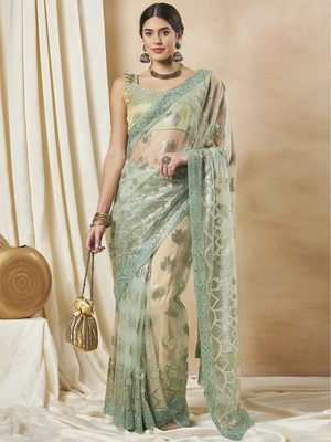 Tasrika Embellished Bollywood Silk Blend Saree(Light Green)