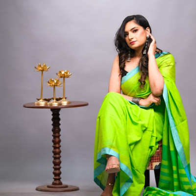 Mznari Solid/Plain Bollywood Cotton Silk Saree(Light Green)