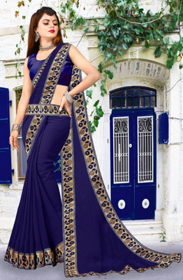 Offirra International Printed Banarasi Lycra Blend, Chiffon Saree(Dark Blue)