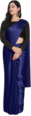 RK Creation Solid/Plain Bollywood Satin Saree(Blue)