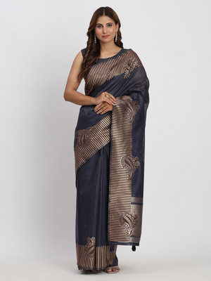 ASTITA Self Design Bollywood Linen Saree(Dark Blue)