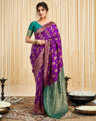 SIRIL Embellished, Self Design, Woven Kanjivaram Silk Blend, Jacquard Saree(Purple, Green)