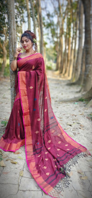 SAYAN CREATION Self Design Handloom Pure Cotton Saree(Maroon)