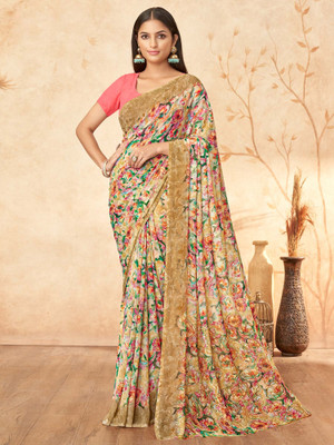Sareemall Printed Chinnalapattu Georgette Saree(Beige)