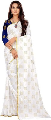 Florono enterprise Self Design Bollywood Chiffon Saree(White)