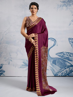 Tasrika Printed Hand Batik Satin Saree(Magenta)