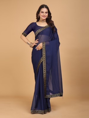 RENBRIZA SURAT Printed Chanderi Cotton Silk Saree(Dark Blue)