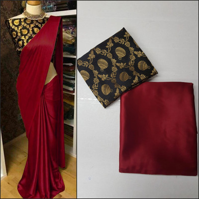 HouseOfCommon Solid/Plain Bollywood Pure Silk Saree(Maroon)