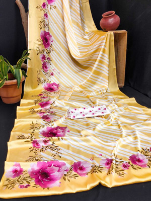 Margi Designers Floral Print, Printed Daily Wear Satin Saree(Yellow)