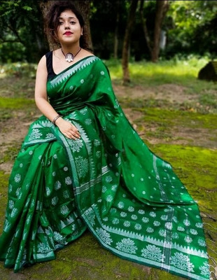 SMRITI HANDLOOM Woven Handloom Cotton Silk Saree(Light Green)