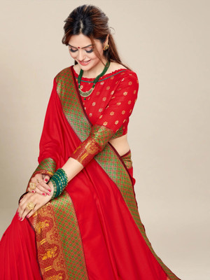 M.S.RETAIL Woven Bollywood Silk Blend Saree(Red)