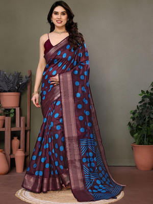 Moda Rapido Printed Bollywood Cotton Blend Saree(Brown)