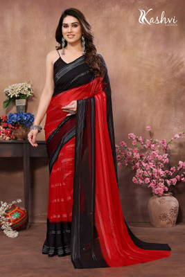 kashvi sarees Embellished, Self Design, Ombre, Dyed Bollywood Georgette Saree(Red, Black)