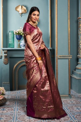 FEBMADNESS Woven, Dyed, Solid/Plain Banarasi Silk Blend, Jacquard Saree(Purple)