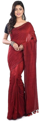 Piyari Fashion Solid/Plain Maheshwari Cotton Silk Saree(Maroon)