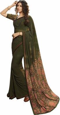 ROOP SUNDARI SAREES Printed, Floral Print Bollywood Georgette, Chiffon Saree(Dark Green)