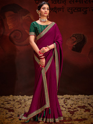 Tasrika Self Design Bollywood Silk Blend Saree(Magenta)